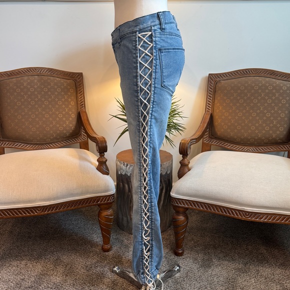 Vintage Denim - VTG 00s Y2K Women's Blue Lace-Up Jeans, Punk Grunge Boho Vibes, Size 8/10